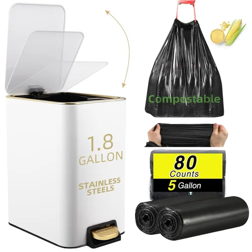 Vista 9 de XLHOMO Cubo de basura pequeño para baño con tapa de cierre suave, cubo de basura de acero inoxidable de 1.8 galones con cubo interior extraíble, 80