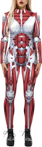 Vista 7 de Enterizo de mujer con estampado de esqueleto de robot mecánico 3D para Halloween, disfraz de cosplay