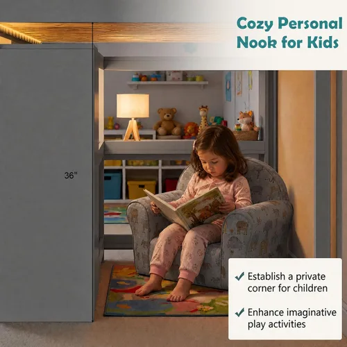 Vista 4 de KOMFOTT Twin Low Loft Bed with LED Lights, Modern Loft Bed (Grey)
