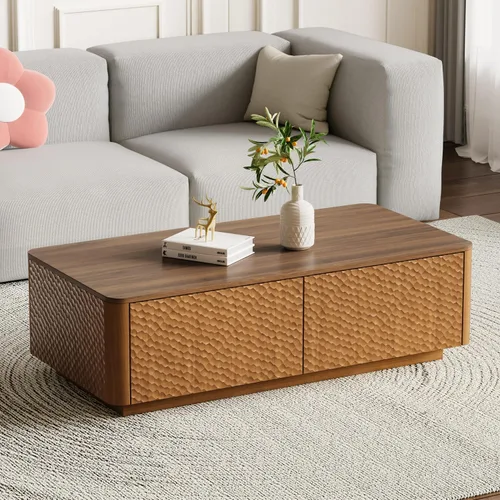 Vista 19 de SSLine Mesa de centro cuadrada con 4 cajones de almacenamiento, mesa de centro de madera negra de 33.2 pulgadas para sala de estar, mesas centrales