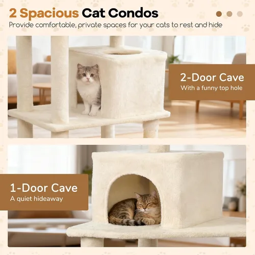 Vista 3 de DORTALA Árbol moderno para gatos de 75 pulgadas de alto, torre para gatos de varios niveles con condominios grandes, postes rascadores de sisal