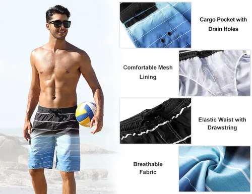 Vista 5 de Nonwe - Traje de baño para hombre, de secado rápido y a rayas, ideal para vacaciones de verano en la playa