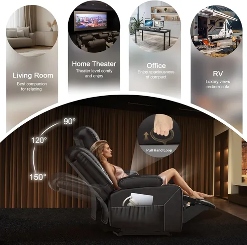 Vista 8 de Sofá reclinable mejorado 2026 de 3 plazas con sillón reclinable, asiento de cine en casa con consola elevable y reposabrazos extraíbles, sofá manual