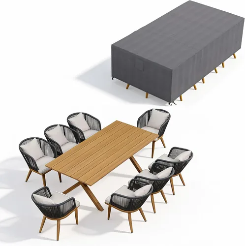 Vista 14 de PURPLE LEAF Juego de muebles para patio de 7 piezas, juego de mesa y sillas de mimbre para exteriores, marco rectangular de aluminio para jardín