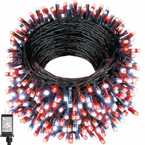 Vista 36 de Tira de luces LED de Navidad de 40 pies para exteriores, luces rojas y blancas de Navidad impermeables, 8 modos y temporizador, luces de árbol