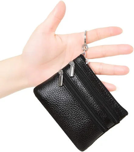 Vista 2 de Monedero de cuero auténtico para mujer, con llavero