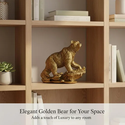 Vista 2 de Estatua de oso dorado – Decoración elegante del hogar de 7.5 pulgadas, escultura animal de resina de alta calidad para centro de mesa de boda