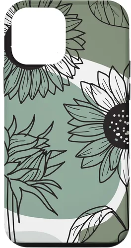 Vista 16 de iPhone 16 Aesthetic Sunflower Line Art Minimalistic Sage Green Case