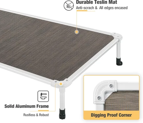 Vista 34 de Veehoo Cama elevada para perros a prueba de mordidas - Cuna elevada refrescante para mascotas - Marco de aluminio plateado y tela de malla