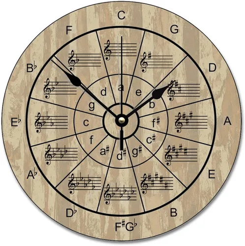 Vista 53 de Reloj de pared de guitarra acústica con aspecto de madera natural, reloj de madera rústico y elegante, 10 silenciosos, sin tictac, de cuarzo