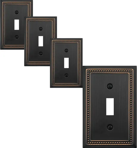 Vista 53 de OKAWYC Belaire - Cubierta para interruptor de luz de decoración individual, placa de pared de metal con cuentas, paquete de 4 unidades de bronce