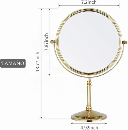 Vista 5 de DOWRY Espejo de tocador giratorio de dos caras de mesa de 8 pulgadas con aumento 7X acabado dorado 2202J (7X)