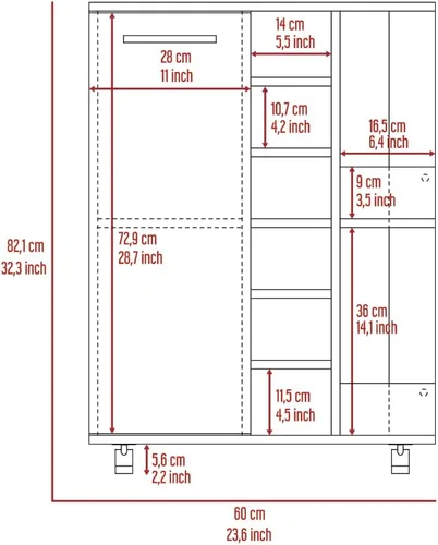 Vista 7 de Tuhome Furniture Carrito de bar con ruedas para vino y licor con puerta, 2 estantes cerrados, 6 cubos y 2 estantes laterales de exhibición