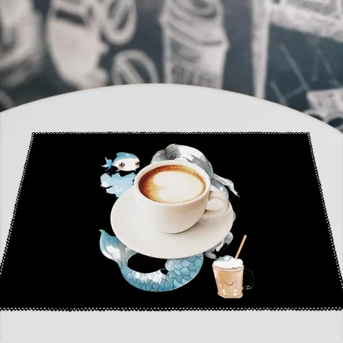 Vista 7 de Mermaid Milk Tea Placemats Set of 6 Resistant Table Mats Washable Place Mats for Dinner Party Table Decoration