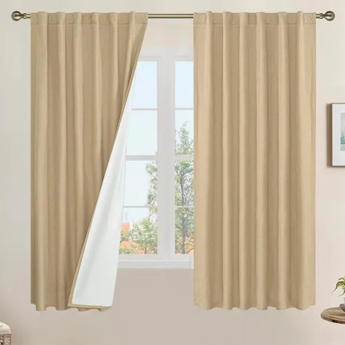 Vista 177 de LAMIT Cortinas opacas cortas de lino de 30 pulgadas para ventanas de cocina sobre el fregadero, cortinas de café texturizadas de lino marfil