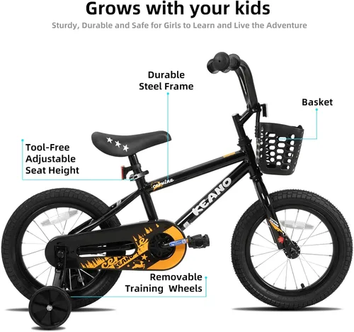 Vista 2 de KEANO Cervine 14 16 20 Inch Kids Bike for Boys Girls Ages 3-10 Years, 14 16 Inch Toddler BMX Bikes with Training Wheels and Basket, 20 in Children