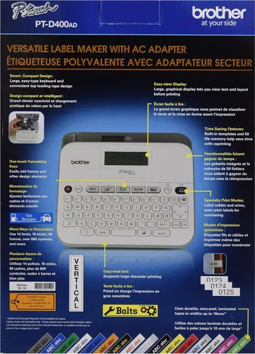 Vista 3 de Brother Pt-d400ad Rotuladora versátil y fácil de usar con adaptador de CA - Etiqueta, cinta - 0.14, 0.24