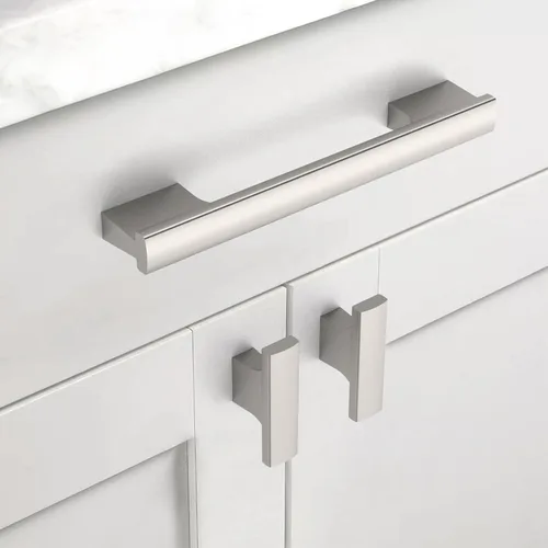 Vista 3 de Paquete de 12 manijas de níquel satinado cepillado de 5 pulgadas (5.039 in) para gabinetes de cocina, tiradores de cajones de cocina, accesorios