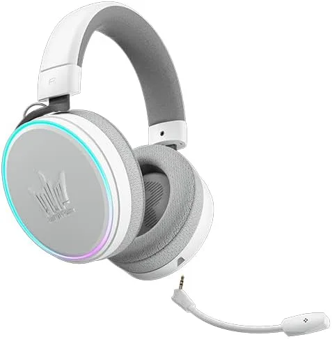 Vista 3 de HOF Maestro - Auriculares USB para juegos con cable blanco mate, sonido envolvente virtual 7.1, orejeras desmontables de tela transpirable y espuma