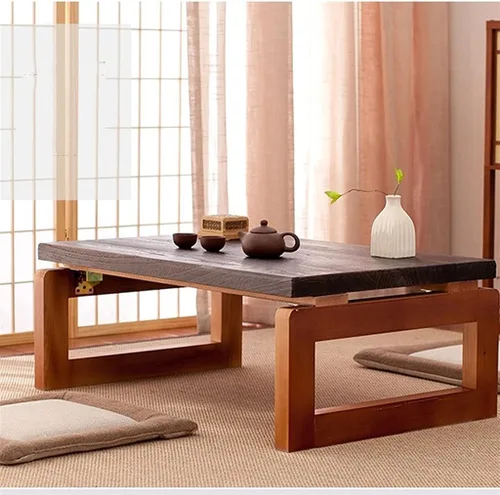 Vista 4 de Mesa de Centro Mesa de centro moderna de madera estilo japonés, mesa de té de madera maciza simple, ventana de bahía, tatami, pequeña mesa baja