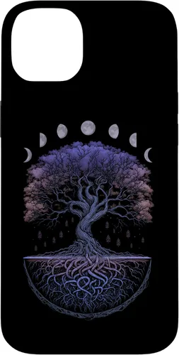 Vista 14 de Funda para iPhone 11 Pro Max Yggdrasil nórdico árbol de la vida vikinga fases de la luna