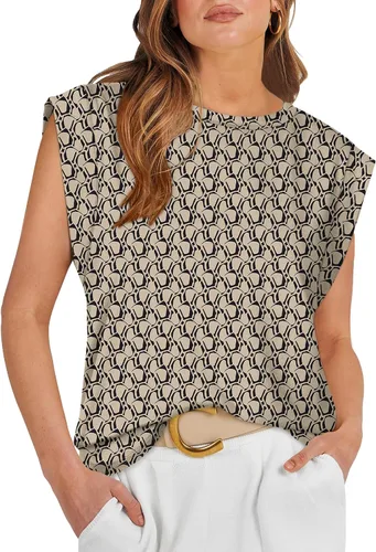 Vista 28 de WIHOLL Camisetas de mangas casquillo para mujer, camisetas básicas de verano, camisetas informales sin mangas, ajuste holgado, a la moda D - Raya