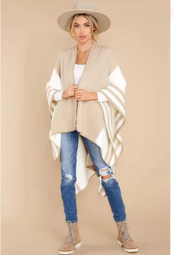 Vista 112 de Moss Rose Chal de viaje para mujer, capa tipo poncho de frente abierto para otoño e invierno