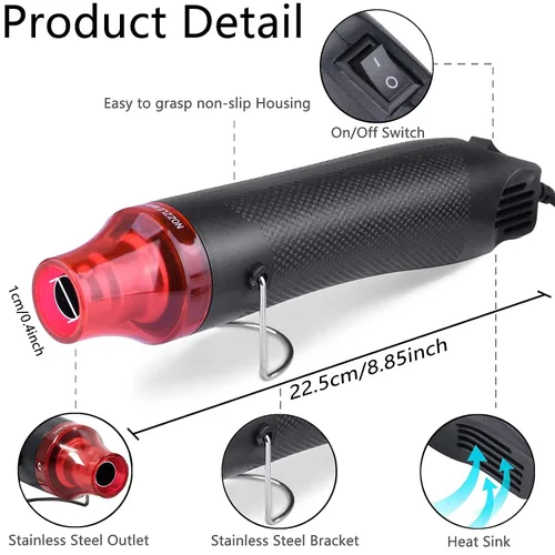 Vista 2 de Kit de tubos termorretráctiles, relación de encogimiento 2:1, 328 tubos retráctiles de alambre y mini pistola de calor de 300 W, para envoltura