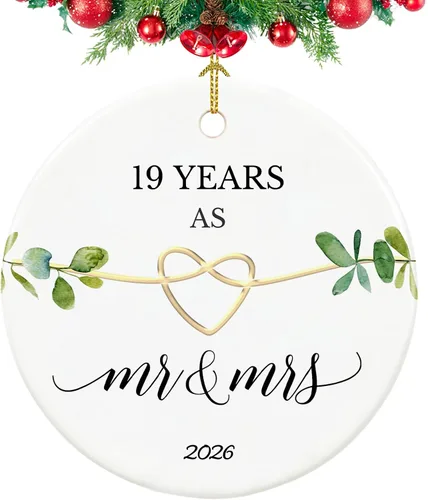 Vista 21 de Adorno de primer aniversario, regalos para el primer aniversario, regalos de boda de primer año para pareja, ella, él, adorno de cerámica de 2.9