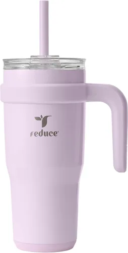 Vista 25 de REDUCE Vaso de acero inoxidable de 24 onzas con asa, con aislamiento al vacío de doble pared, tapa a prueba de sudor y popote reutilizable, mantiene