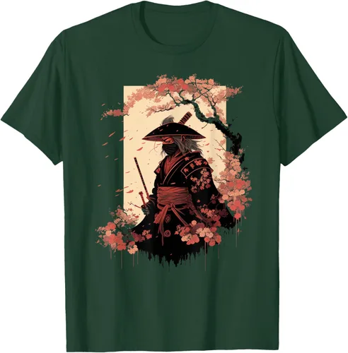 Vista 90 de Camiseta estética vintage samurái de arte japonés samurái retro cereza, Negro
