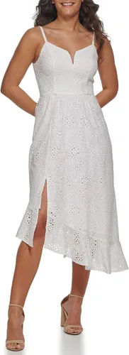 Vista 2 de GUESS Vestido midi contemporáneo asimétrico de algodón con ojales para mujer
