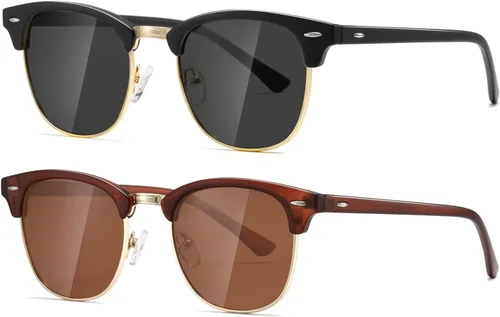 Vista 21 de AEVOGUE Semi Rimless Polarized Sunglasses for Women Men, AE0369 2 Pack Negro brillante y negro mate C1