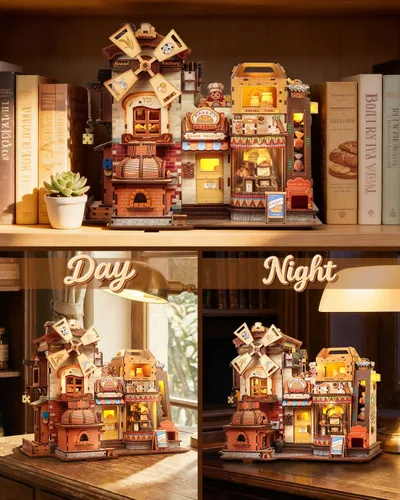 Vista 5 de CUTEBEE Kit de construcción de modelos de madera 3D, caja de música, kit de diorama de bricolaje con luz LED, música, humo de atomización, potencia