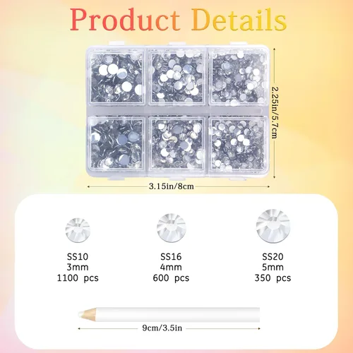 Vista 2 de Juego de diamantes de imitación de varios tamaños de 0.118 in, 0.157 in y 0.197 in para uñas, manualidades, diamantes de imitación de cristal