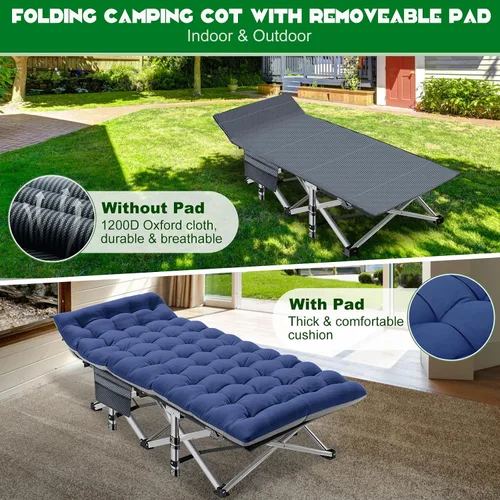 Vista 4 de NAIZEA Catres plegables para adultos, catre portátil con colchón, cama resistente al aire libre con bolsa de transporte 1200d tela Oxford catres