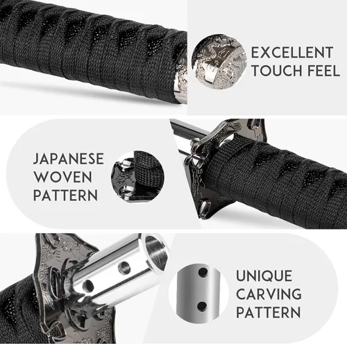 Vista 4 de Palanca de cambio estilo katana, pomo universal para espada samurái, compatible con autos manuales con adaptadores, negro (15 cm)