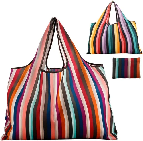 Vista 9 de Gophra - Bolsa de comestibles reutilizable, paquete de 2 unidades, grande, lavable, plegable, respetuosa con el medio ambiente, de nailon