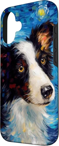 Vista 2 de iPhone 16 Border Collie Starry Night Van Gogh Border Collie Case
