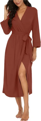 Vista 45 de VINTATRE Bata tipo kimono para mujer, bata larga de punto, ligera, suave, ropa de dormir con cuello en V, casual, ropa de descanso para mujer Verde