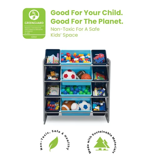 Vista 4 de Delta Children Organizador de almacenamiento de juguetes para niños con 12 contenedores de plástico, certificado Greenguard Gold, juego de mesa