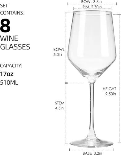 Vista 2 de Juego de 8 copas de vino tinto de 17 onzas para boda, regalo de inauguración de la casa