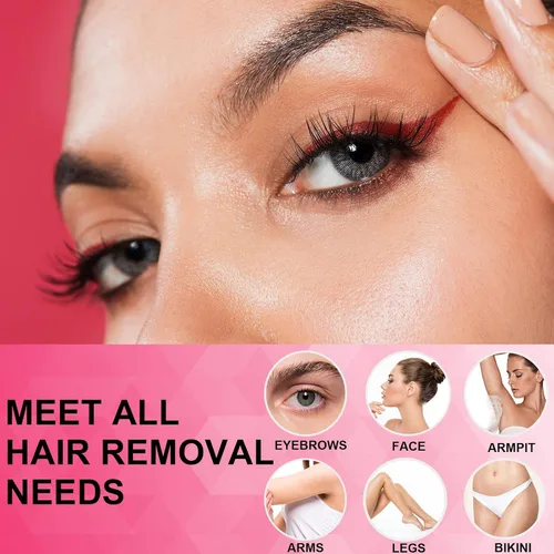 Vista 7 de Maquinilla de afeitar de cejas y depilación facial para mujeres (2 en 1, recargable por USB), depilación 100% indolora, kit de recortador de cejas