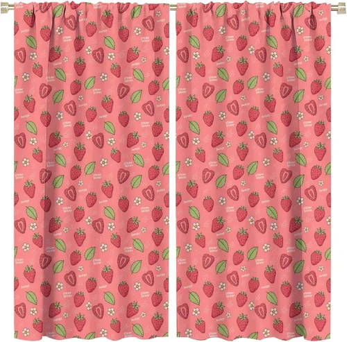 Vista 33 de Cortinas bohemias con diseño de fresas, bonitas cortinas bohemias con bolsillo para barra de fruta, tratamiento de ventana para cocina, sala