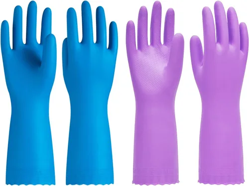 Vista 9 de PACIFIC PPE 2 pares de guantes de limpieza reutilizables para lavavajillas, hogar, cocina, forro de algodón, azul, talla S