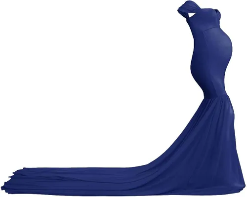 Vista 4 de Vestido de maternidad para mujer, para fotografía, sirena con hombros descubiertos, ajustado, de gasa, con vuelo, para baby shower, maxivestido