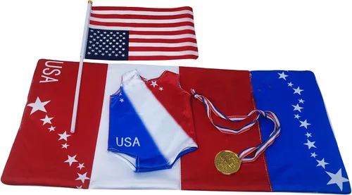 Vista 2 de Ropa y accesorios para muñecas de 18 pulgadas, leotardo de gimnasia de muñecas de 18 pulgadas, ropa patriótica a juego del 4 de julio, bandera