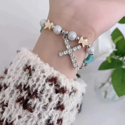 Vista 3 de Pulseras de primera comunión para niñas, para mi hija, nieta, cristiana, cruz cristiana, regalo de bautismo, vintage, turquesa, dijes, joyería
