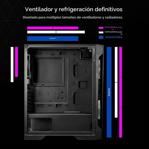 Vista 3 de GAMDIAS ATX Mid Tower - Carcasa para computadora de videojuegos para computadoras de escritorio y PC, 2 ventiladores ARGB LED de 7.874 in