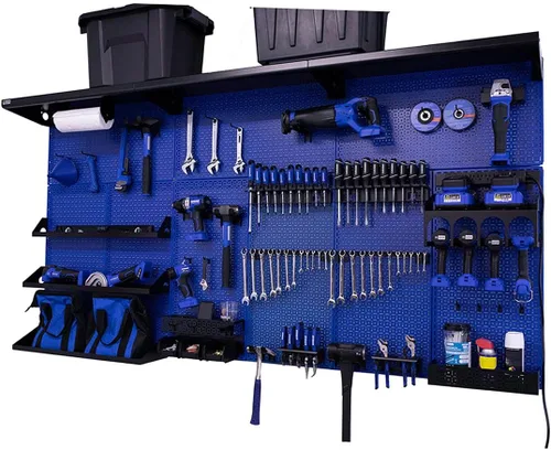 Vista 31 de OmniWall Weekend Warrior XL - Sistema de organización de pared de metal (negro/azul)